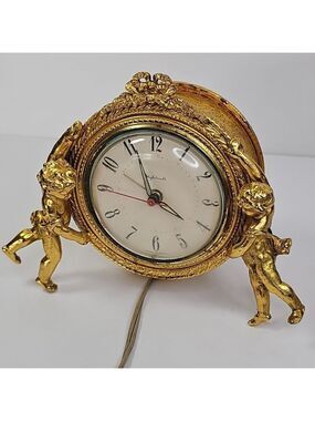 Vintage Stylebuilt Cherub Gold Gilt Hollywood Regency Clock Works, READ DESCRIPT